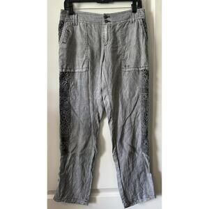 Hei Hei Anthropologie Linen Roll Cuff Pants Lace Accented Boho Comfort Gray 26